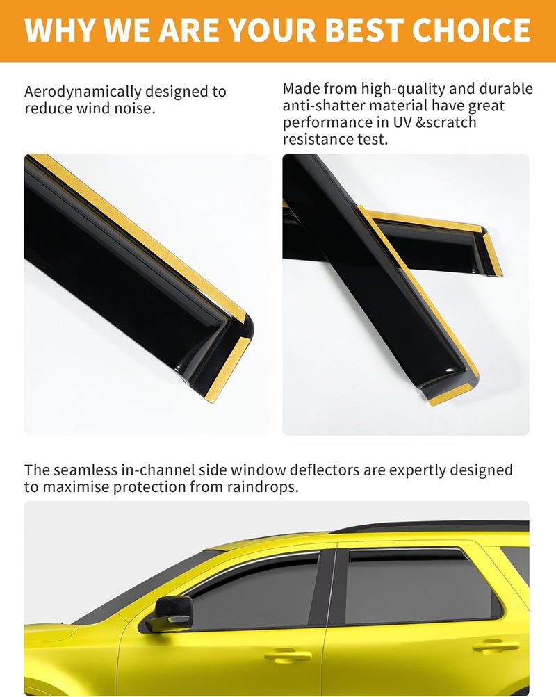 Deejecsun in-Channel Window Rain Guards Fit for Dodge Durango 2011-2023 2024 2025 2026 Extra Durable Rain Guards Window Deflectors Visors Vent Visors Vent Shades Car Accessories - 4 pcs - Image 3